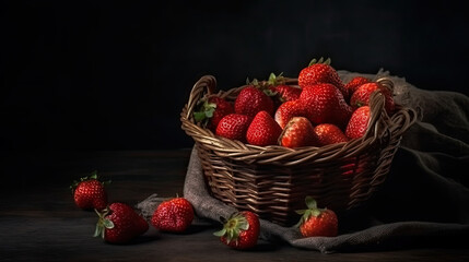 A basket of strawberries with green leaves on the bottom.