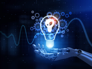 Green energy renewable zero waste. Robotic hands pressing button 3d render.