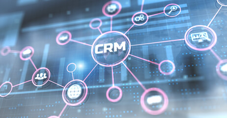 CRM Customer relationship management software system. Business technology concept.