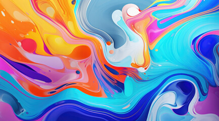 Background with liquid colored swirls and dye blends that flows from top to bottom. Fluid art acrylic texture with colorful waves, mixing paint effect. Abstract backdrop with bright blended colors.