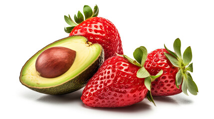 A close up of avocado, strawberry, and strawberry