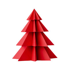 Origami Christmas tree with red paper isolated on a transparent background.