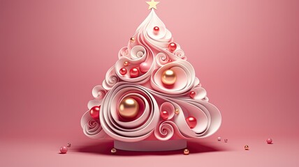 Decorative 3d background template with Christmas tree pink color