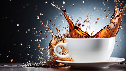 cup of coffee with splash HD 8K wallpaper Stock Photographic Image  - obrazy, fototapety, plakaty