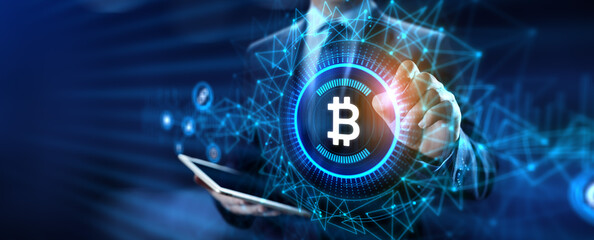 Bitcoin cryptocurrency growth stock market trading financial technology concept.