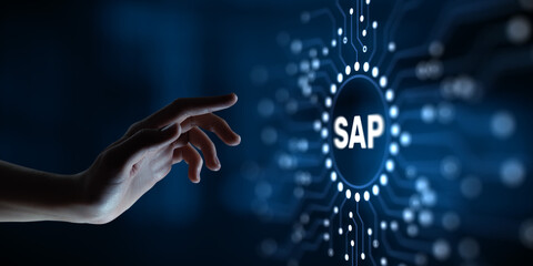 SAP Business process automation software system on virtual screen.