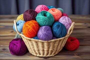 Filled with colorful wools and yarns, this wicker basket is perfect for a variety of craft projects and offers a mix of textures, colors and patterns to inspire creativity.