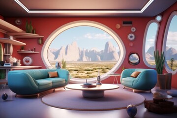 Video conference futuristic living room, zoom background, Generative AI - obrazy, fototapety, plakaty