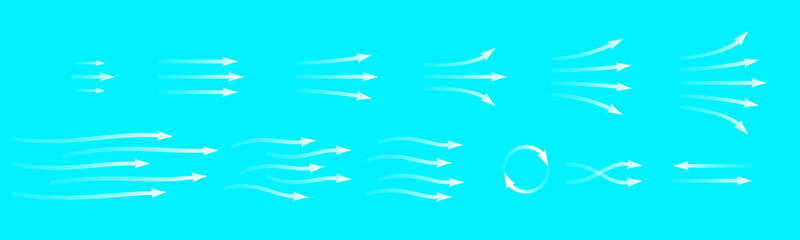 Set of white arrows showing cold air conditioner direction. Isolated on blue background element