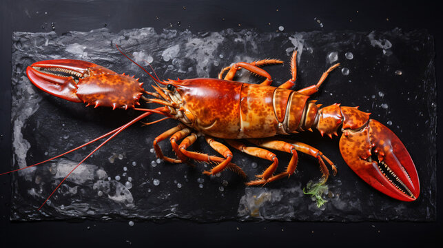 A cooked crayfish on a slate surface