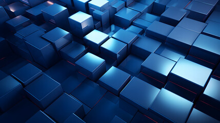 Abstract 3d render, blue geometric background design. Generative AI.