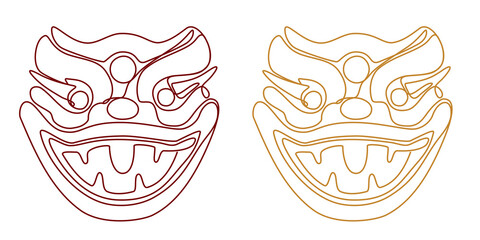 Simple line art of red and gold Chinese dragon faces for new year celebration 2024 design element.
