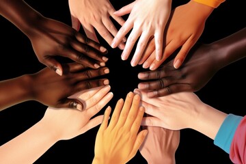 Illustration of a group of diverse hands, representing teamwork and collaboration, Generative AI - obrazy, fototapety, plakaty