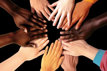 Deurstickers Illustration of a group of diverse hands, representing teamwork and collaboration, Generative AI © Pixel Nirvana