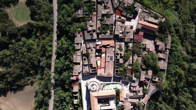 Drone view of a ghost town in southern Italy. Village of old Apice (Borgo di Apice Vecchia)