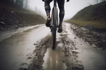 Foto op Canvas Riding road gravel bike in harsh weather conditions, Generative AI © Pixel Nirvana