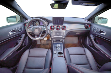 Inside moden car background, luxury car interior elements wallpaper. Black leather car interior