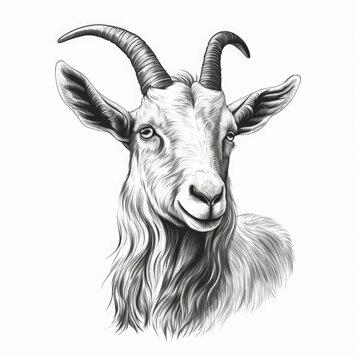 goat hand drawn  illustration realistic sketch, Generative AI