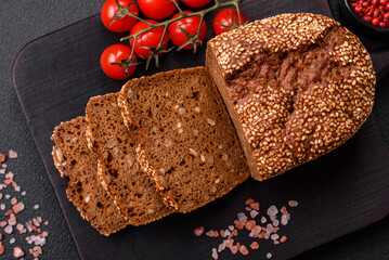 Delicious fresh crispy brown bread with seeds and grains