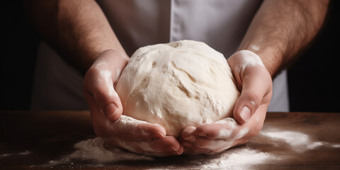 Close-up of hands kneading dough