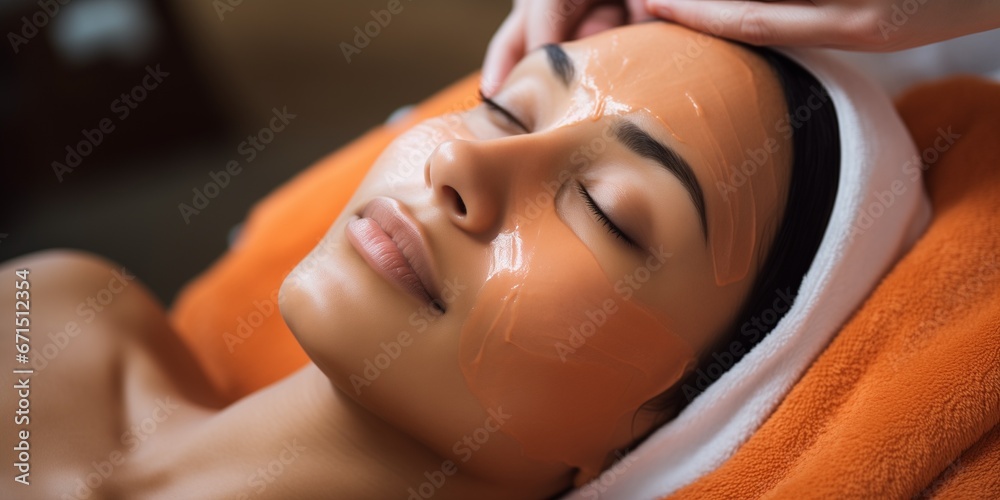 Wall mural Woman with cream mask on her face