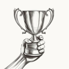 Award, strong hand holding a cup trophy hand drawn  illustration realistic sketch, Generative AI - obrazy, fototapety, plakaty