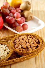 Cashew & Almond or kaju and badam in basket, Indian Dry Fruit 