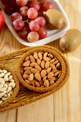 Cashew & Almond or kaju and badam in basket, Indian Dry Fruit 