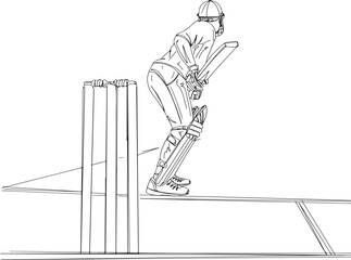 Cricket Logo Design: Batsman's Stance - Hand-Drawn Sketch, Perfect Cricket Pose: Batsman Stance - Cartoon Vector, Line Art Cricket Scene: Batsman Standing Pose Illustration