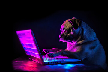 Pet shop Sale. Black Friday, Cyber monday, Dog with Laptop