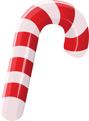Christmas candy cane isolated. Christmas stick. Traditional xmas candy with red and white stripes. Santa caramel cane with striped pattern. Vector lollipop clip art isolated on white background.