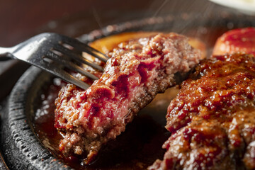 ソースたっぷりの美味しいハンバーグ