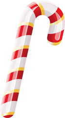 Christmas candy cane isolated. Christmas stick. Traditional xmas candy with red and white stripes. Santa caramel cane with striped pattern. Vector lollipop clip art isolated on white background.