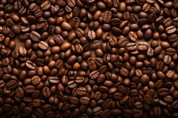 Coffee Beans Flat-lay - Overhead shot of roasted coffee beans spread out  - AI Generated