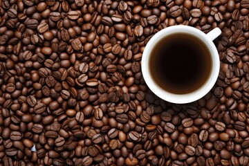Fototapeta premium Coffee Beans Flat-lay - Overhead shot of roasted coffee beans spread out - AI Generated