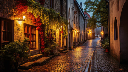 Fototapeta na wymiar Photo of a cozy street in Tallinn's Old Town. Estonia