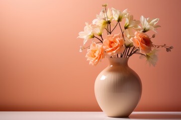 Fototapeta na wymiar Home Decor Showcase - An elegant vase filled with fresh flowers, shot against a contrasting background - Product Shot - AI Generated