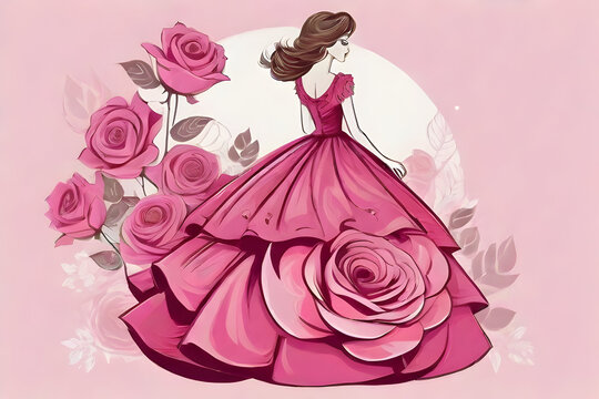 girl in a pink frock with roses