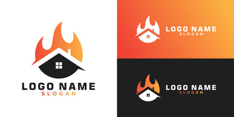 House fire vector logo design template. fire alarm logo concept.  Preventing fire.