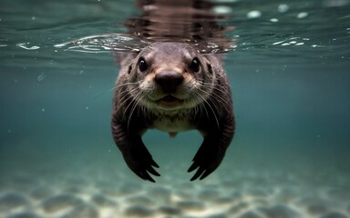 Playful Otter Diving and Splashing in the Crystal-Clear Lake ai generated