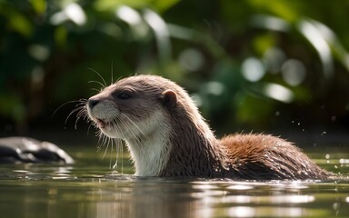 Playful Otter Diving and Splashing in the Crystal-Clear Lake ai generated