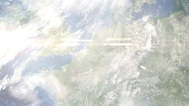 Zoom in from space and focus on Diest, Belgium. 3D Animation. Background for travel intro. Elements of this image furnished by NASA