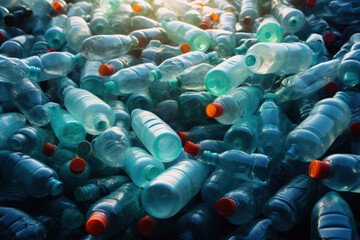 A huge pile of empty contaminated plastic bottles. Abundance of plastic bottles polluting the environment. - obrazy, fototapety, plakaty