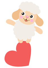 Cute sheep on top of heart