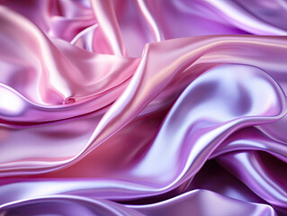 Obraz premium An ethereal pastel neon pink, purple, lavender, and mint holographic metallic foil background in a close-up view. Abstract modern curved surreal backdrop 