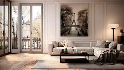 Salon blanco decorado - sofa comedor sala de estar - Cuadros decoración Paris