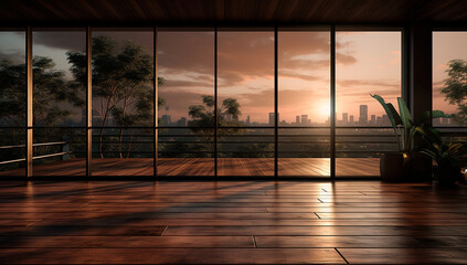 Ventanal habitacion vacía - madera - Luz natural ventana cristalera arquitectura