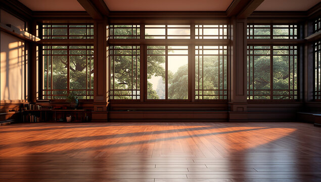 Ventanal habitacion vac&iacute;a - madera - Luz natural ventana 