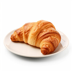 Croissant on a plate on isolated white background - ai generative