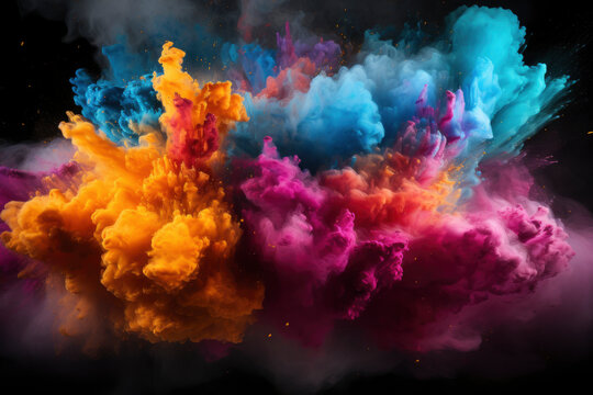 Explosion of colored powder isolated on black background. Abstract colored background © Tjeerd